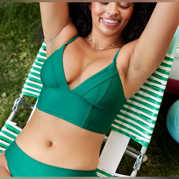 Aerie Green Triangle Banded Bikini Top & Bottom Bikini Set Size S - Picture 7 of 9